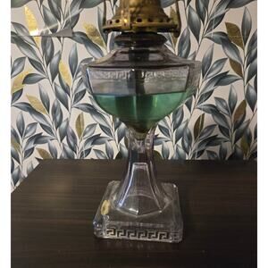 Vintage 1911 oil lantern Greek pedestal.  Small Crack, does not go deep